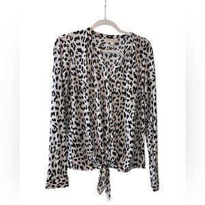 Dana Buchman Black White Leopard Print Business Casual Blouse Top Large